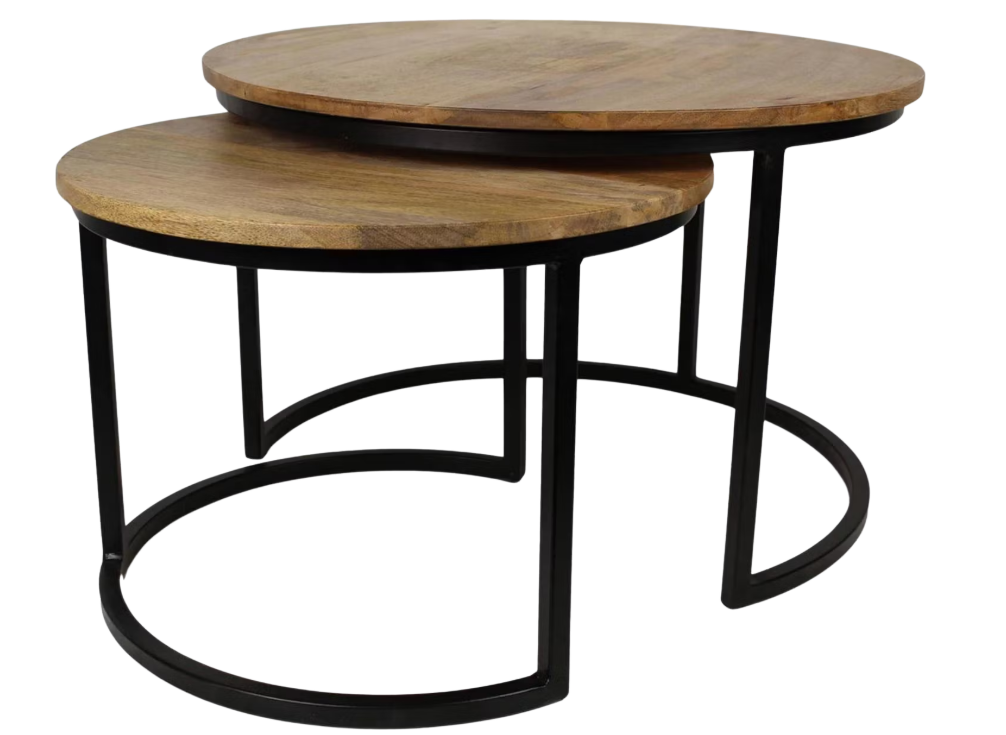 HSM Collection - Couchtisch-Set Ronin - 2er-Set - 70×70×46 cm - Mango/Metall - Natur/Schwarz