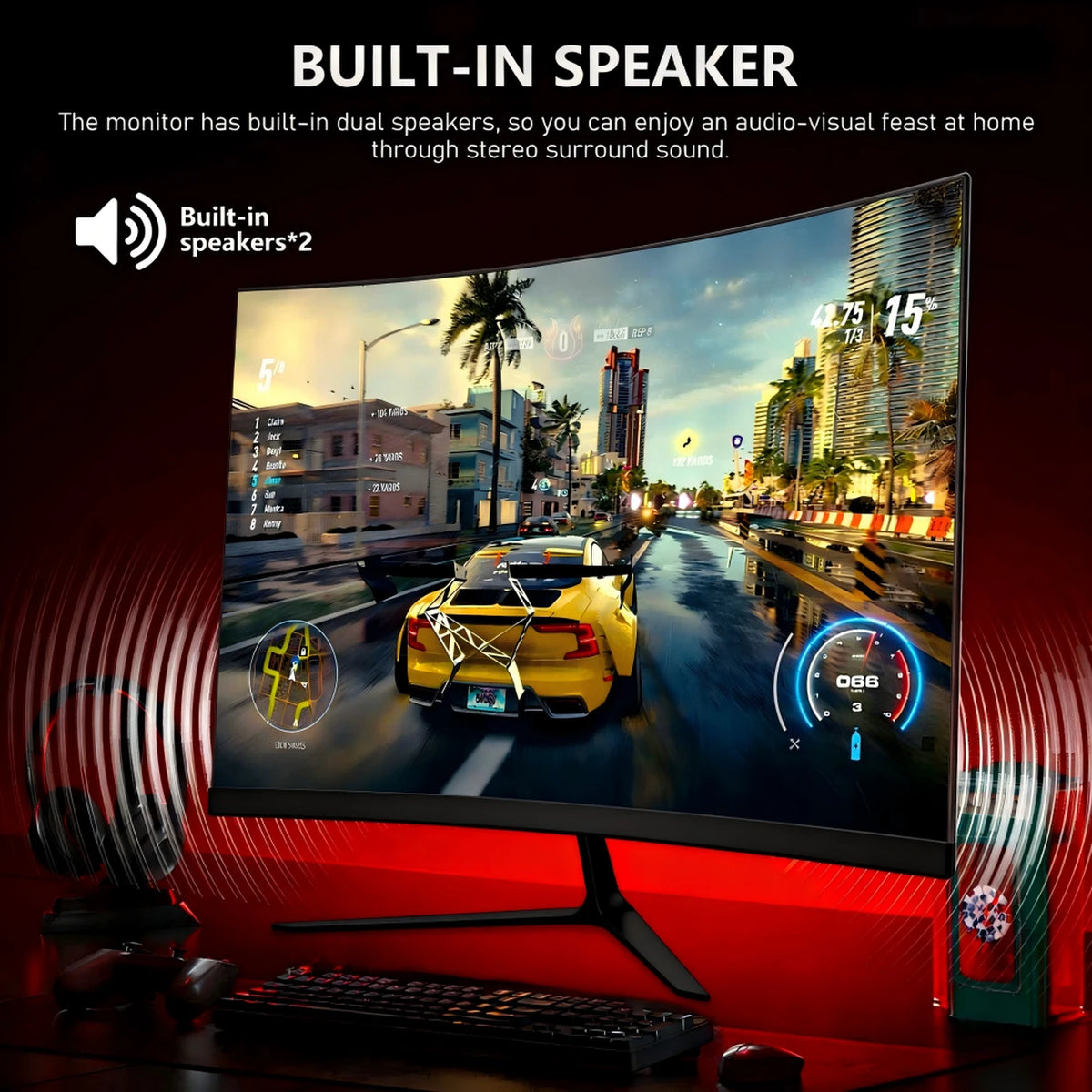 Gawfolk 24,5-Zoll-Curved-Monitor – 16 × 55 × 39 cm – Schwarz – Full HD 120 Hz – 1 ms – Integrierte Lautsprecher