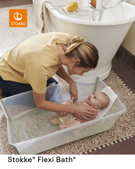 Stokke® Flexi Bath® X-Large-Set – Flexi Bath® XL + Newborn Support – Transparent grün