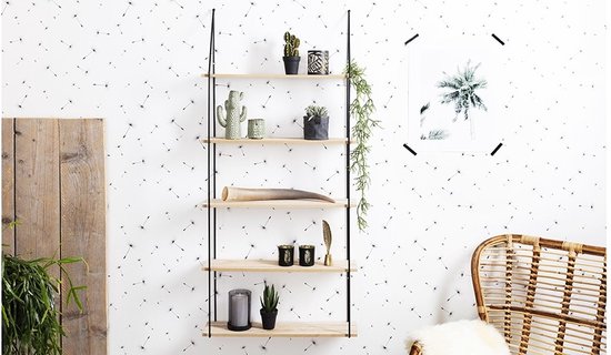 LIFA LIVING Wandregal - Industriell - Rechteckig - Eisen und MDF-Holz - 5 Fächer