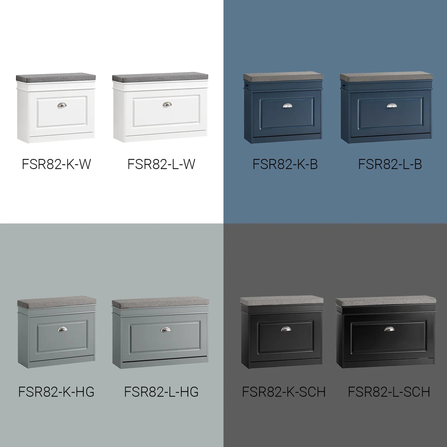 SoBuy FSR82-K-HG Graue Flurbank mit Klapptür und Sitzkissen – Schuhablage 60×24×51 cm