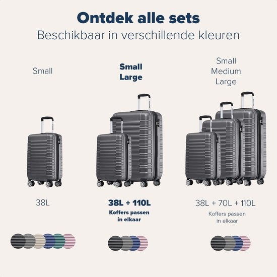 TRVLMORE - Kofferset - 2 Stück - 38L (Handgepäck) + 110L - Dunkelgrau