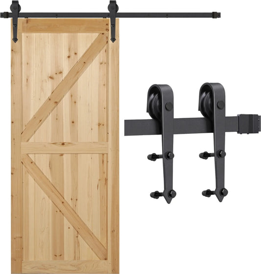 Yaheetech Sliding Door Hardware Set 183 cm - Ausgestattet mit Karbonstahlrollen und Türstoppern und Bodenführung - Für Holz- und Metalltüren - Schwarzes Eisen - 183 x 23 x 5,5 cm