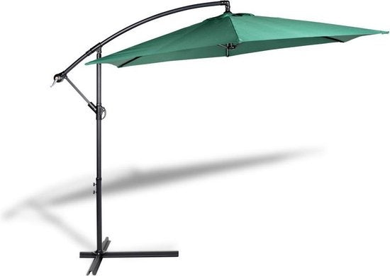 909 OUTDOOR Hängesonnenschirm in dunkelgrün 2,5 m hoch, Gartenschirm mit Stahlgestell und Abdeckung, Sonnenschirm mit Kurbel und Kippfunktion, Durchmesser 300 cm