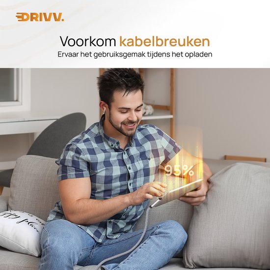 Drivv. USB-zu-USB-C-Kabel – abgewinkelt – USB-C-Daten- und Ladekabel – Fast Charge / Schnelllader – 1 Meter – Grau