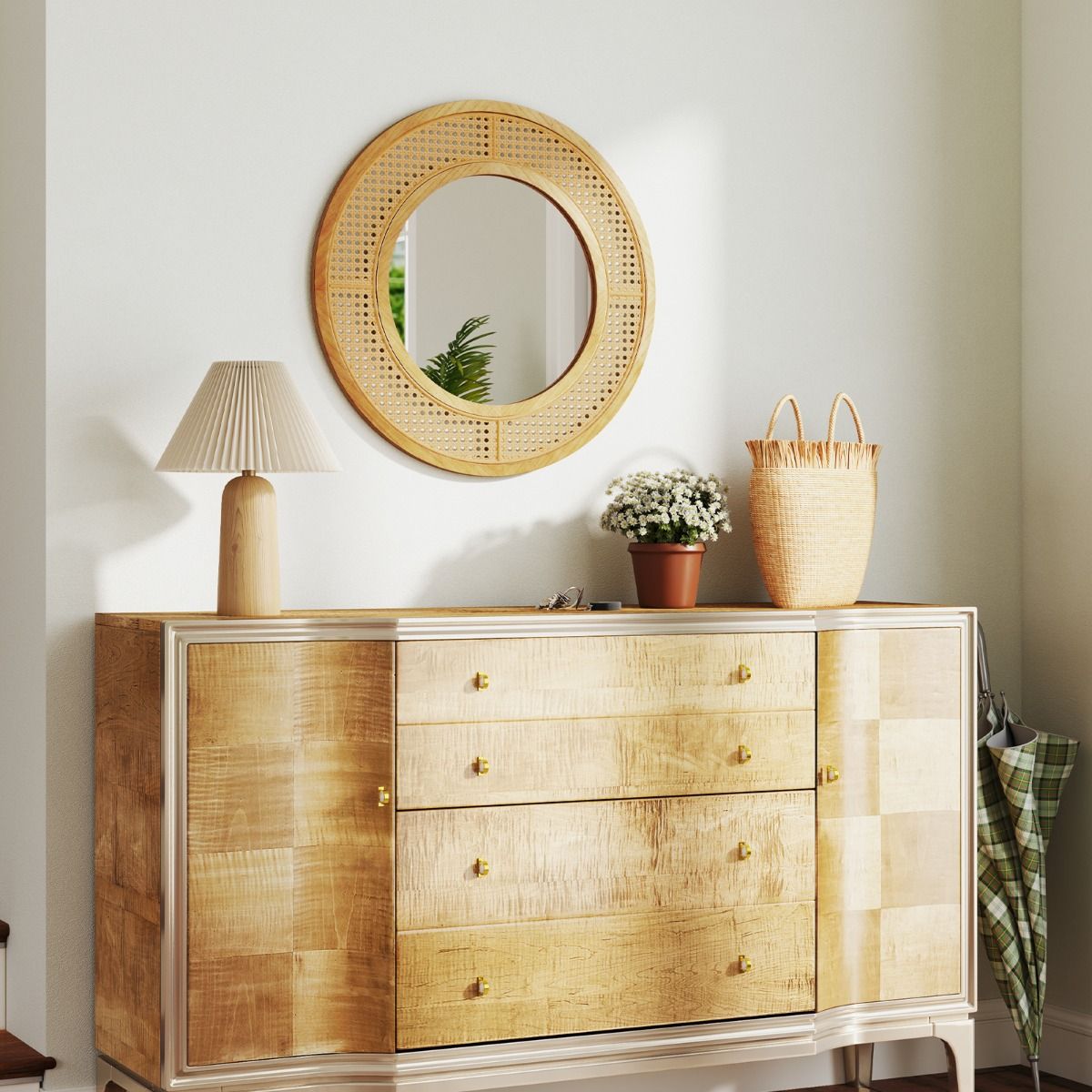 Coast Runder Wandspiegel – Rattan-Dekoration – Holzrahmen – 65 cm Natur