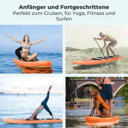 LifeGoods SUP Board - Mit Sitz - Aufblasbares Paddle Board - Komplettset - Max. 135KG - 320x81cm - Orange