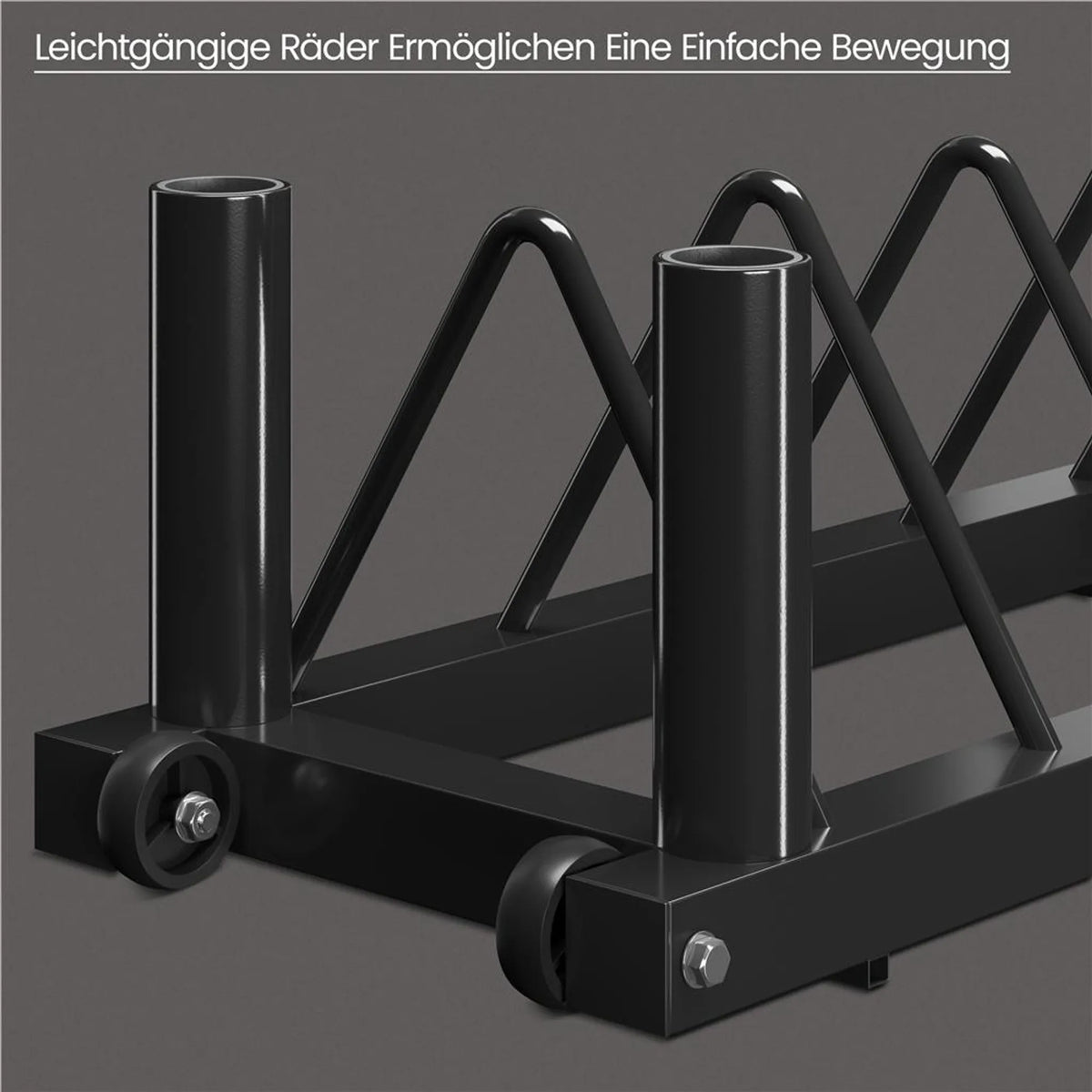 Yaheetech Halter Rack für Hanteln und Stangen - Ausgestattet mit 4 Ablagefächern und 2 Halterungen und Transportrollen - Für Olympische Hanteln und Gewichte - Schwarzes Metall - 94 x 33 x 30 cm