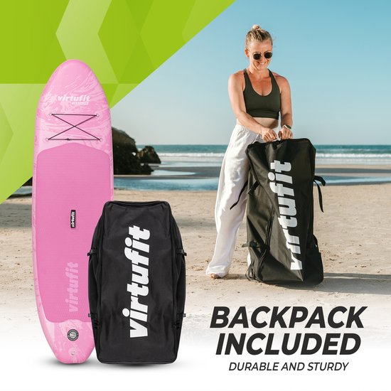 VirtuFit Cruiser Aufblasbares SUP Board 305 cm - Max. 180 kg - Komplettset - Inkl. Kajaksitz, Paddel, Pumpe, Tasche & GoPro Halterung - Stand Up Paddle Board - Pink