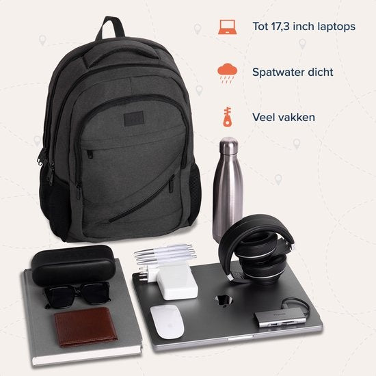 TRVLMORE Rucksack - 36L - 17 Zoll - Laptop-Rucksack - Schultasche - Unisex - Spritzwassergeschützt Anthrazit