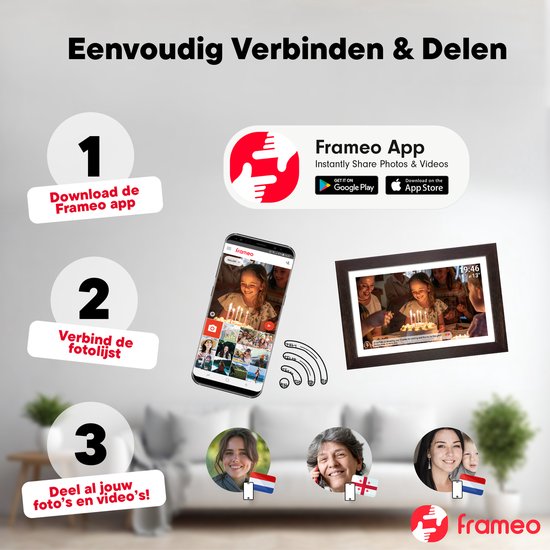 Denver Digitaler Fotorahmen 15,6 Zoll - Holz - XL - Full HD - Frameo App - Fotorahmen - WiFi - 16GB - IPS Touchscreen - PFF1543DW