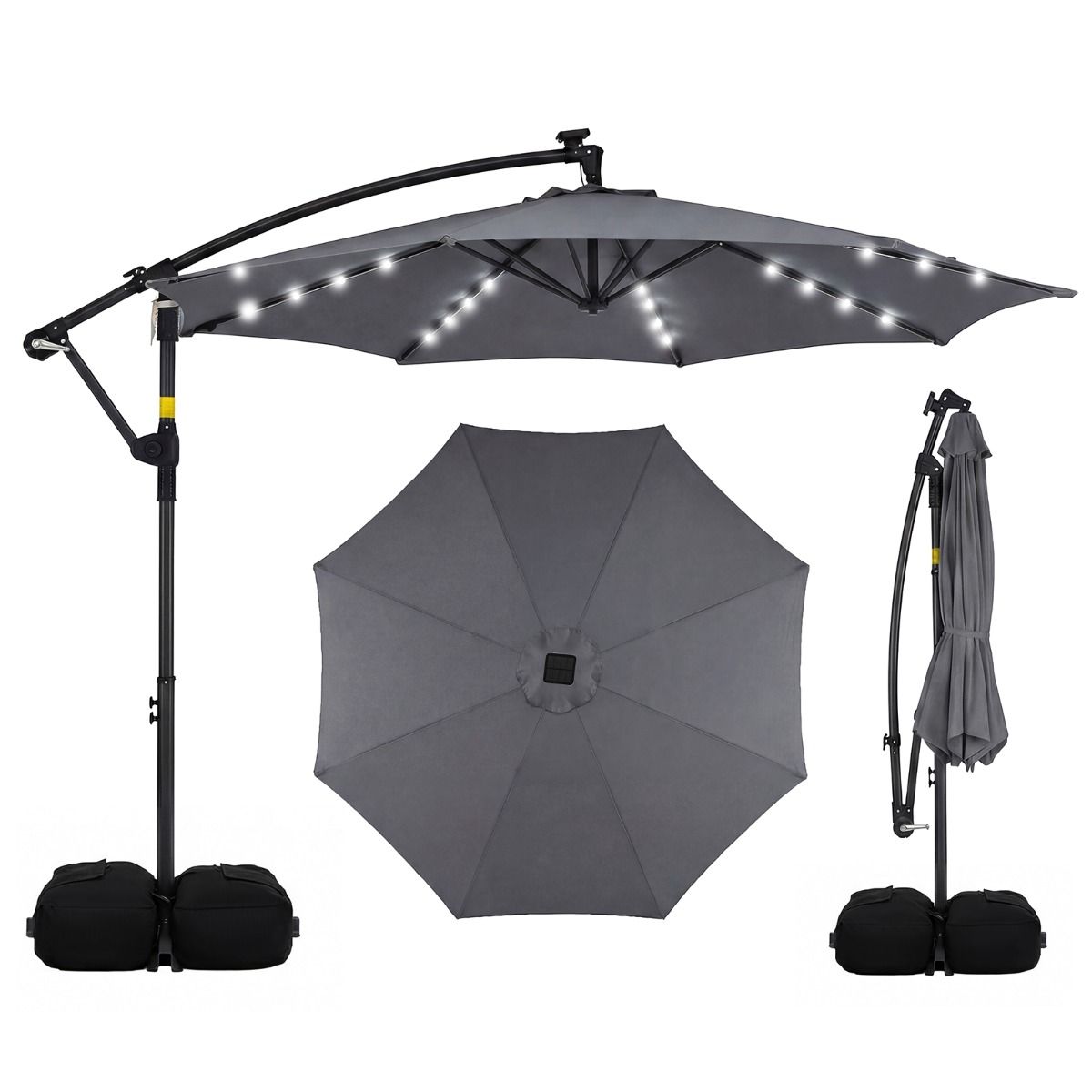 Coast Garten-Sonnenschirm mit Solarbetrieb – LED-Beleuchtung – um 360° drehbar – grau