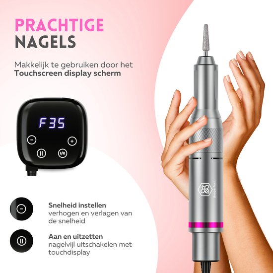 Beeperfect® Elektrische Nagelfeile Advanced - Nagelfräse - Maniküre- und Pediküreset - 35.000 U/min - 26 Bits und 66 Schleifwalzen
