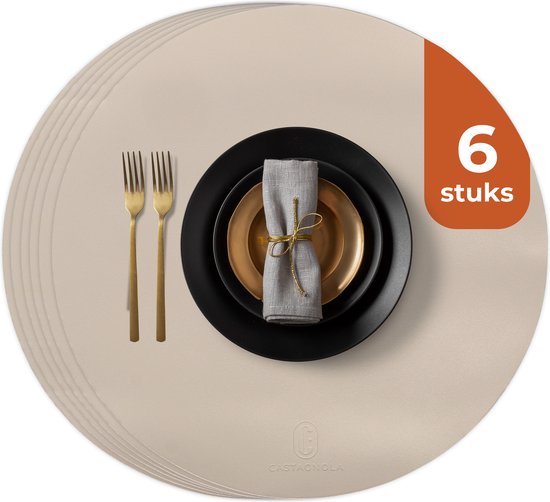 Castagnola Platzsets in Lederoptik - Rutschfeste Platzsets aus Kunstleder - Wasserabweisende Untersetzer - Untersetzer - 6 Stück - Durchmesser 38 cm - Offwhite