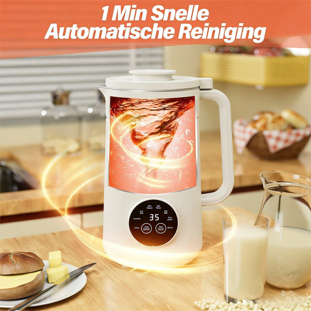 Iagreea Nussmilchbereiter 8-in-1 1000 ml – Soja- und Hafermilchbereiter mit Heizfunktion – Weiß