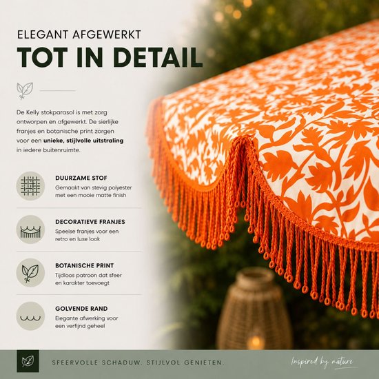 Mica Decorations Kelly Sonnenschirm mit Tragetasche – Stabsonnenschirm 238 x Ø 235 cm – Garten- oder Balkonsonnenschirm – Polyester, Stahl – Orange