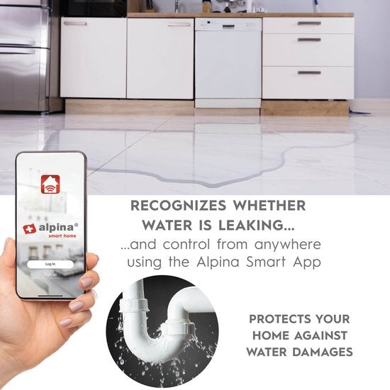 Alpina Smart Home - Slimme Watermelder - Lekdetectie - 90M Detectie Afstand - IP66 Waterbestendig - Lekkage Sensor