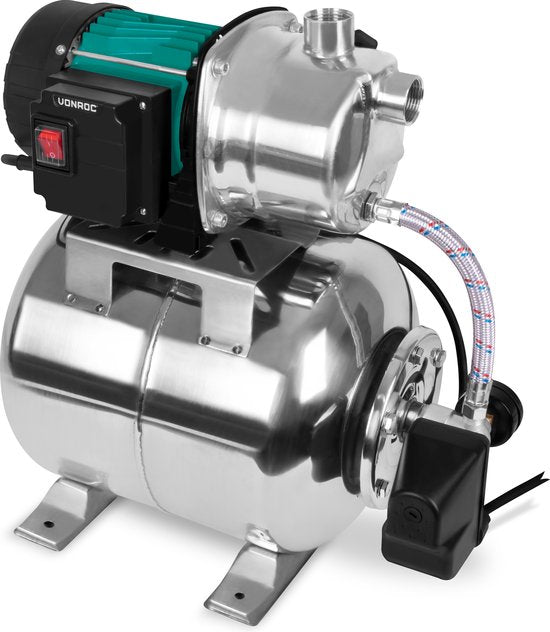 VONROC Hydrophor-Pumpe / Hydrophor-Set mit Druckschalter - 1000W - 3500l/h - 19L Edelstahltank - Pumpengehäuse aus Edelstahl
