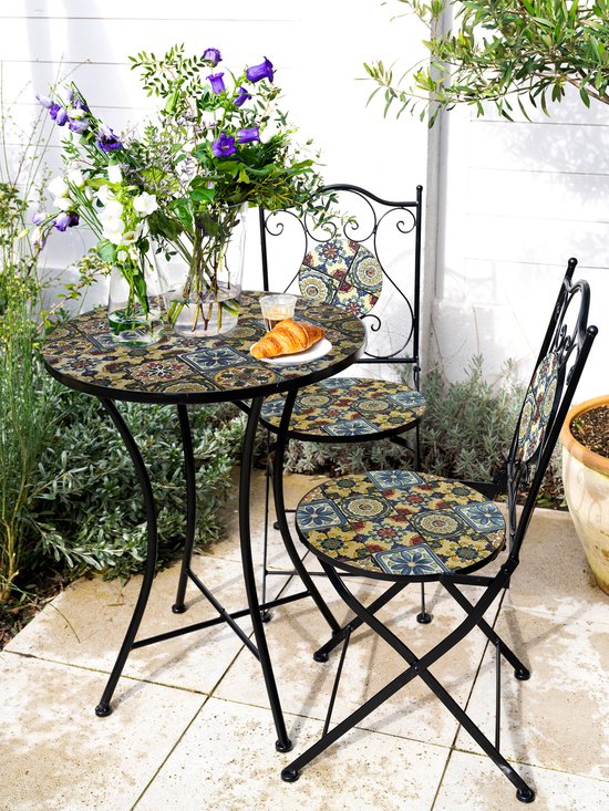 AXI Amélie Bistrotisch – Yellow Breeze – Gartentisch aus Metall – Rund – 60 x 60 x 75 cm – Mosaik-Optik – Mit Keramikfliesen eingelegt – Für Garten, Terrasse und Balkon