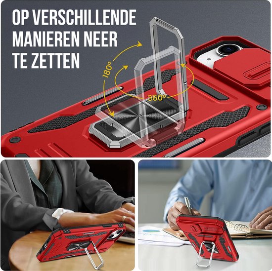 Podec Case passend für iPhone 14 Red Phone Case - Anti-Shock Case Cover Hybrid Armor Case mit Kickstand Ring mit Displayschutzfolie