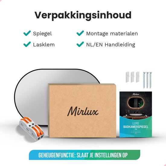 Mirlux Badezimmerspiegel - mit LED-Beleuchtung & Heizung - Wandspiegel Oval - Anti-Kondensations-Duschspiegel - 90x60CM - Schwarz