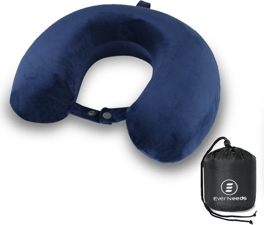 EverNeeds - Nackenkissen - Reisekissen für Flugzeug und Auto - U-Form - Memory Schaum - Blau