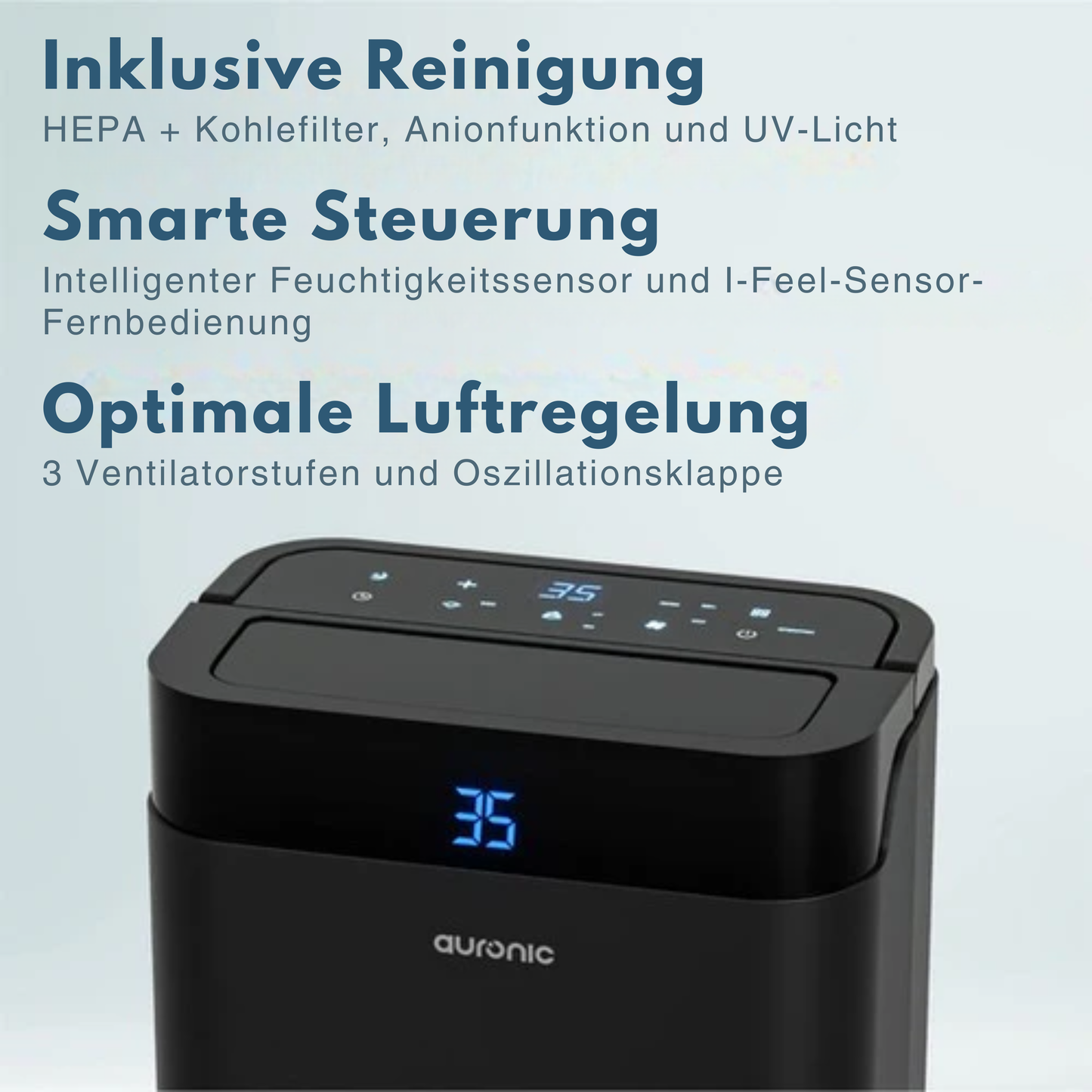 Auronic Luftentfeuchter und Luftreiniger - Better Plus Serie - Entfeuchtet 20L pro Tag - 5L Wassertank - Schlafzimmer, Badezimmer, Wohnzimmer und Büro - Feuchtigkeitsfresser für den Haushalt - Schwarz