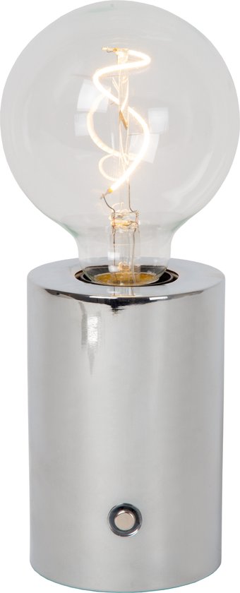 Lucide VIVO – Wiederaufladbare Tischlampe – Akku/Batterie – Ø 8 cm – dimmbare LED – E27 – 1x1 W, 2700 K – Chrom