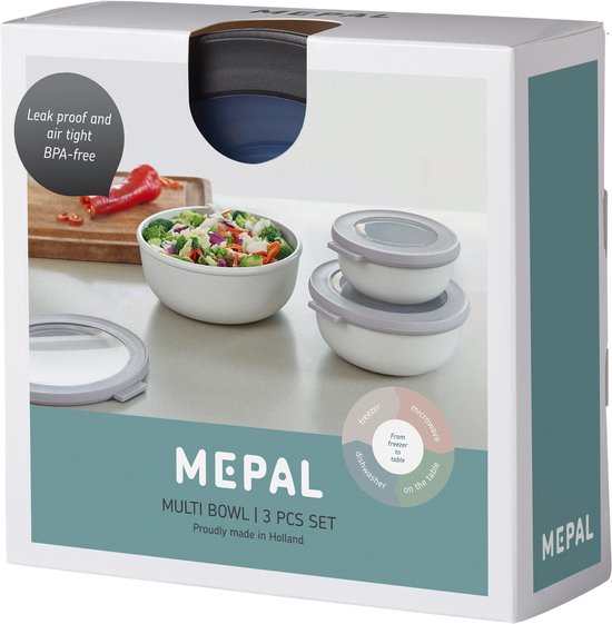 Mepal – Multikom Cirqula Frischhalteboxen-Set – 350 + 750 + 1250 ml – Rund – Nordic Black