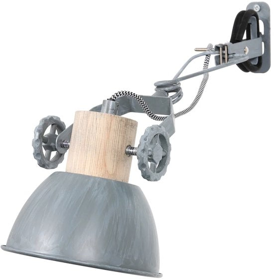 Klemmleuchte und Wandleuchte Gearwood 2752GR Grau, E27-Fassung – Holz und Metall, trendiges Design, dreh- und neigbar, für den Innenbereich geeignet – Mexlite