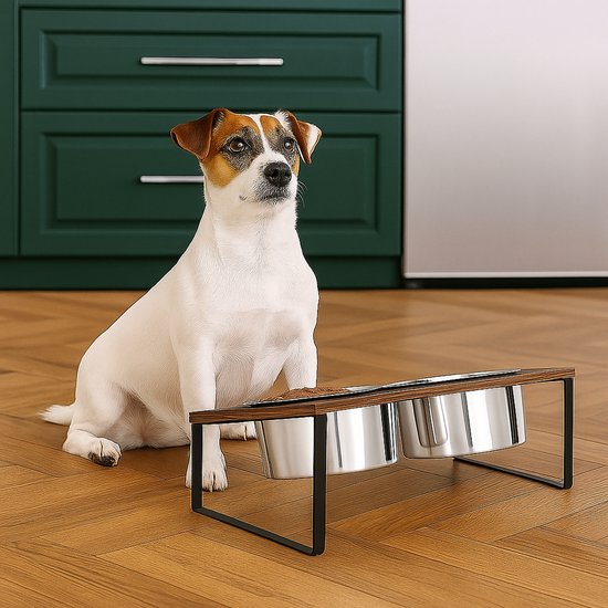 Ceruzo Doppel-Futternapf mit Ständer - 40x20x16 cm - Metall- MDF