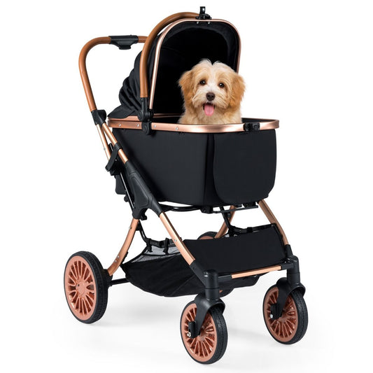 Coast Haustier-Buggy 3-in-1 – Zusammenklappbar – Abnehmbarer Korb – Schwarz 89 x 61 x 101 cm