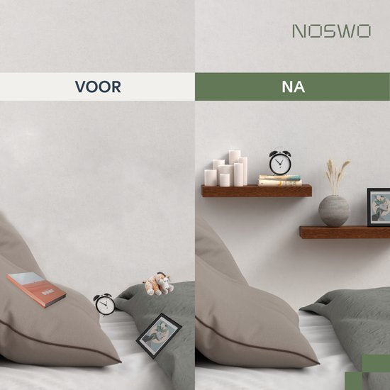 Noswo Schwebendes Wandregal - 2er Set mit 15 kg Belastbarkeit - Massives Mangoholz - Wandregal - 43x16,8 x4 cm - Kann als Wandregal, Bücherregal und Fotoregal verwendet werden - Inklusive Befestigungsmaterial