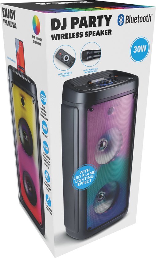 Bluetooth-Lautsprecher mit Mikrofon - Partybox mit Stimmungsbeleuchtung - Musikbox und Karaoke-Set - Party-Lautsprecher mit Bluetooth-, Aux- und USB-Eingängen - leicht zu transportieren mit Tragegriff - Schwarz