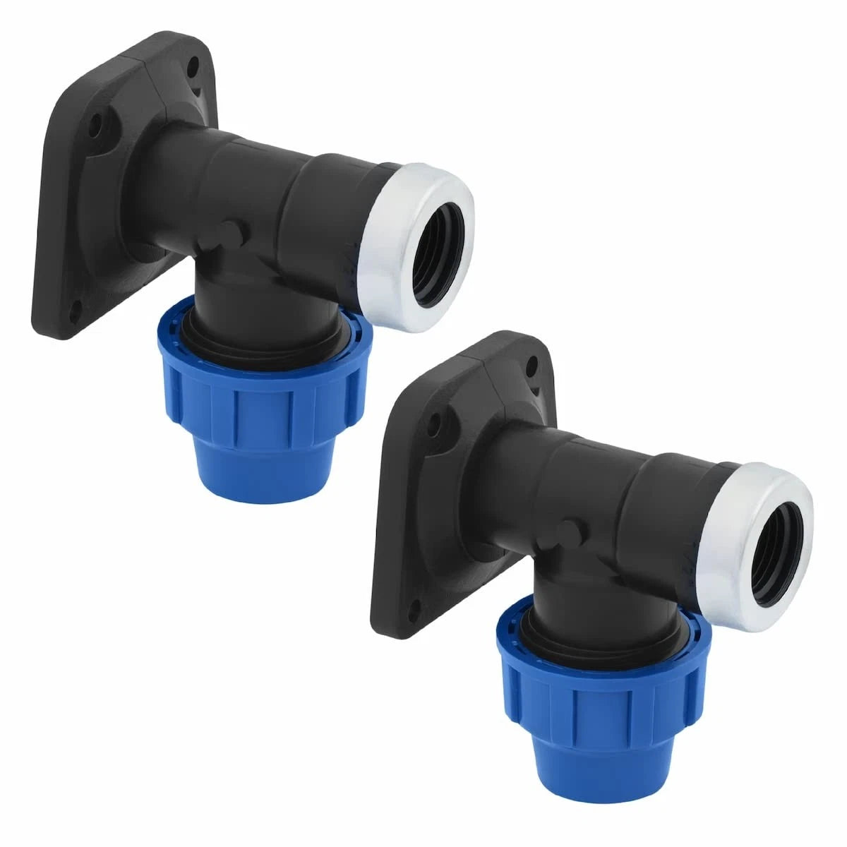 SmartProduct Wandeck-Kompressionskupplung 25 mm, 2 Stück – Schwarz & Blau – PP