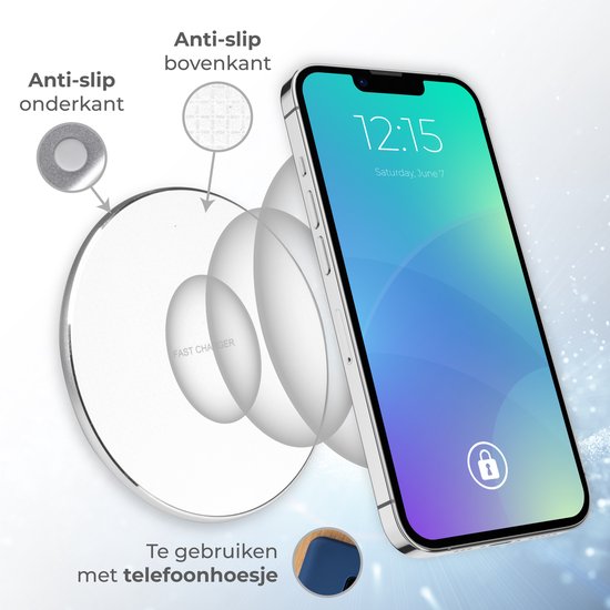 Nuvance - Wireless Charger 10W - Inklusive Kabel - Wireless Charger - Schnelles Ladegerät - Geeignet für alle Qi Smartphones - Weiß und Silber