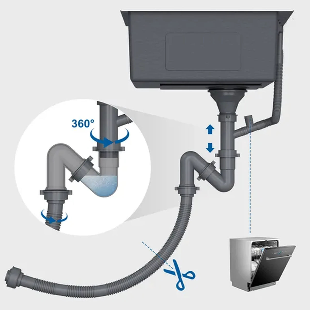 Auralum MAX Spülbecken aus Edelstahl 60 x 44 cm – Einbau, Aufsatz und Unterbau – Geräuschdämpfend mit Siphon – Dunkelgrau