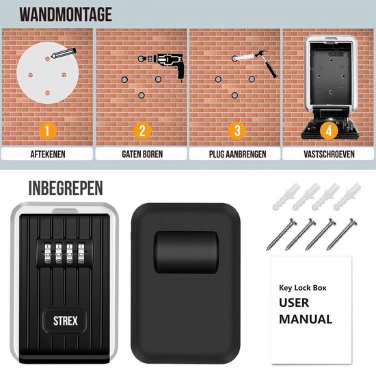 Strex Schlüsseltresor mit Zahlenschloss - Innen und Außen - wetterfest - Homecare - Schlüsseltresor - Schlüsseltresor für den Außenbereich mit Code - Schlüsseltresor mit Code für den Außenbereich