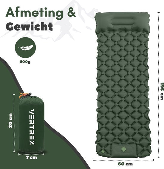 Vertrex Inflate-X1 Schlafmatte mit eingebauter Pumpe - Luftbett - 1 Person - Moosgrün