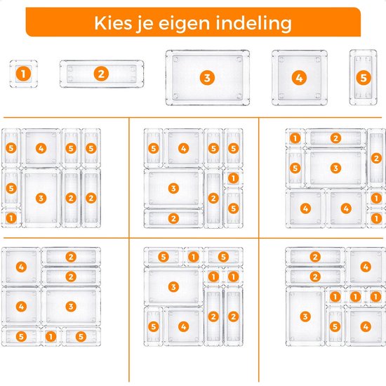 Posity Drawer Organizer - 16 Stück - Organizerschalen - Schubladenschalen - Aufbewahrungsschalen - Make-up-Organizer - Für Küche, Bad & Büro - Kunststoff - Transparent