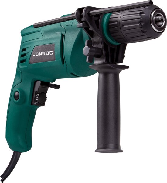 VONROC Schlagbohrmaschine - 500W - Schnellspannfutter - Inkl. Seitengriff, Tiefenanschlag & Aufbewahrungstasche
