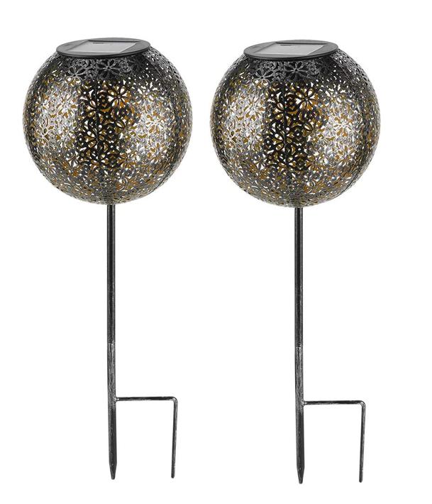Gadgy Solar Gartenweg mit Erdspieß - Solar Gartenleuchten - 2er Set - 34 hoch - Bronzefarbenes Metall - Solarbetriebene Gartenleuchten - Led Außenbeleuchtung mit Sensor - Gartenfackel - Gartenpfahl - Gartenlaterne