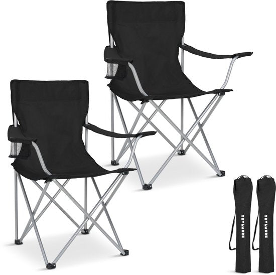 TRVLMORE Campingstühle - klappbar - 2er-Pack - 120KG Tragkraft - Inkl. Tragetasche - Klappstuhl - Angelstuhl - Campingstuhl - Klappstuhl - Schwarz