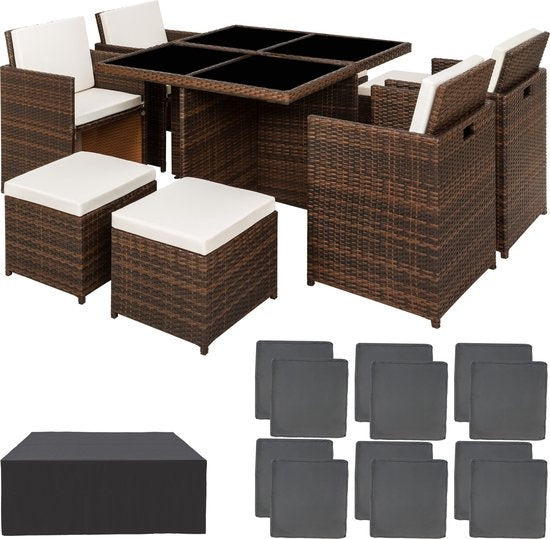 tectake - Geflecht-Gartensitzgruppe Manhatten - inkl. Schutzhülle - schwarz/braun- 403845