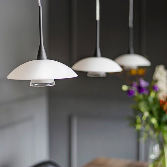 Hängeleuchte „Tallerken“ 2654ZW Schwarz – Modern, höhenverstellbar, Material: Glas und Metall, für den Innenbereich, Steinhauer