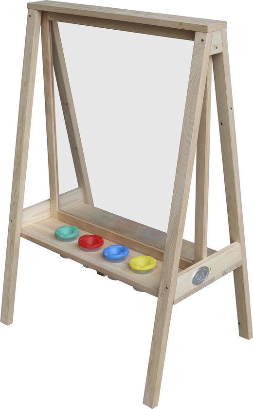 AXI Eric Malständer aus Holz in Naturbraun – Maltisch für Kinder für drinnen und draußen mit Plexiglasplatte und 4 Farbtöpfen – 50 x 70 x 105 cm