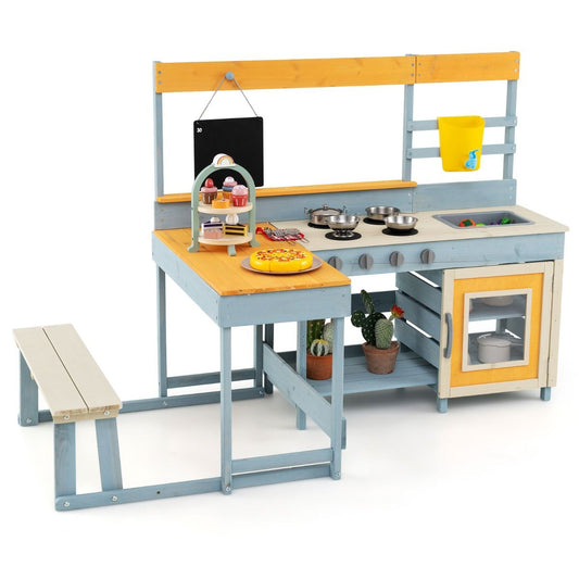 Coast Spielküche für Kinder – 2-in-1-Spielküche und Essecke – mit Stauraum und Zubehör – grau – 150 x 71 x 99 cm