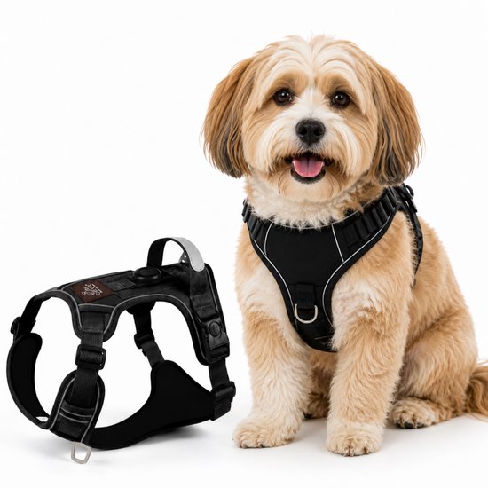 By Cee Cee Hundegeschirr – Anti-Zug-Geschirr – Y-Geschirr für Hunde – Reflektierendes Hundegeschirr – Schwarz – Größe S