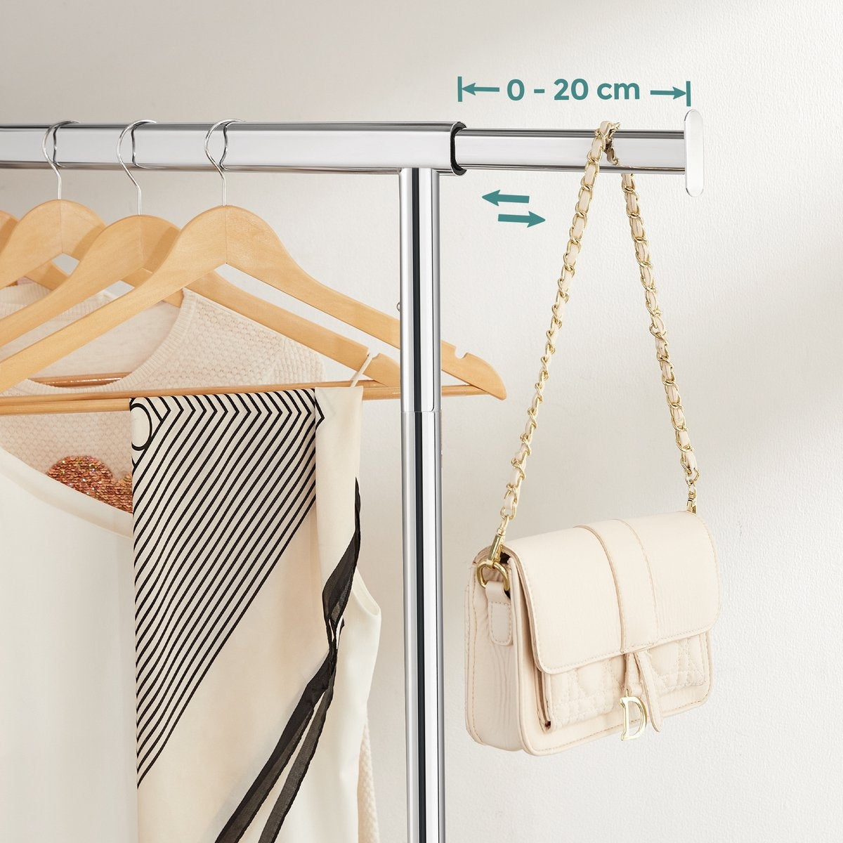 O'DADDYÂ® Kleiderständer auf Rädern - Kleiderständer - Verstellbare Kleiderstange - Ausziehbare Kleiderstange - Verstellbare Hängestange - Stabil bis zu 130 kg - Silber