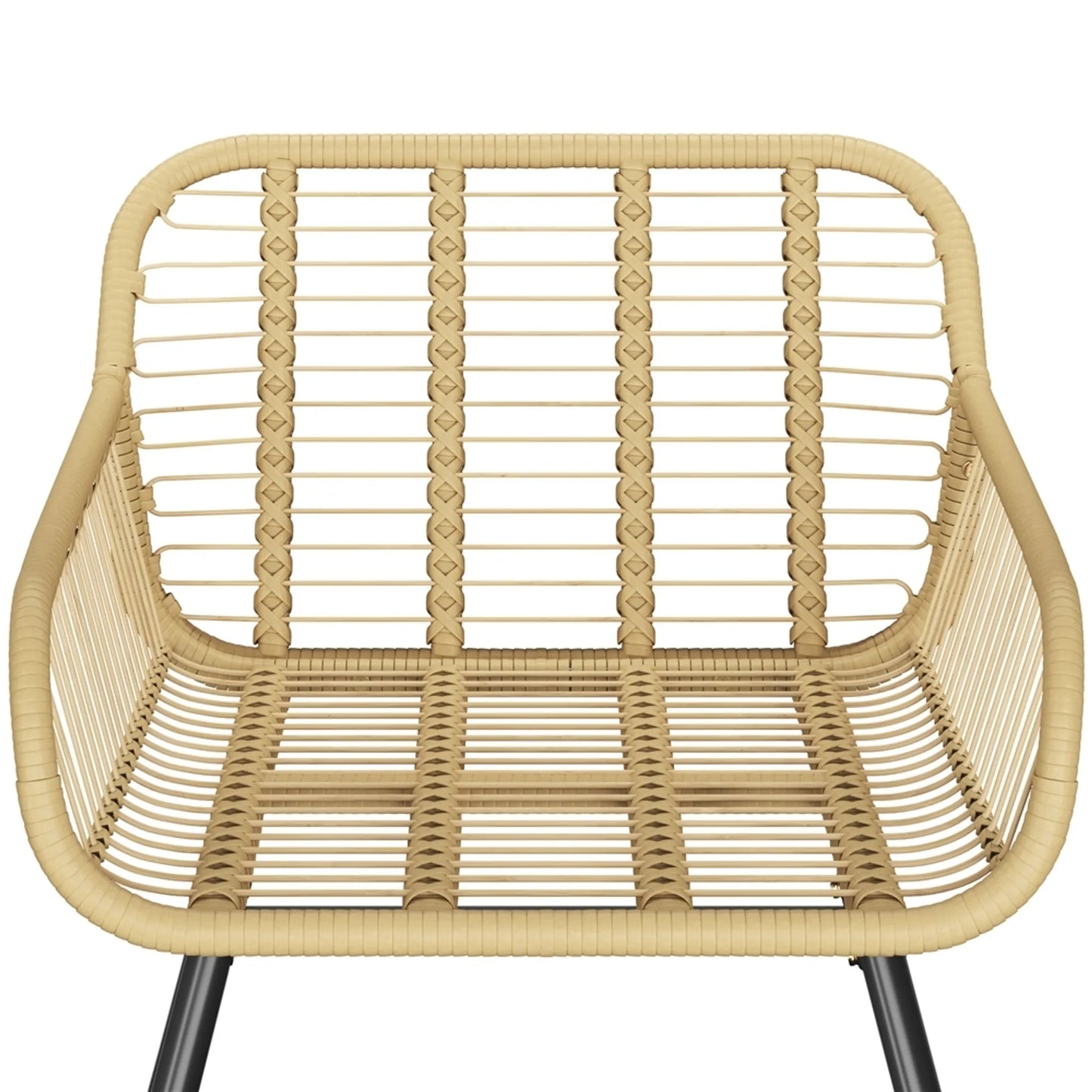Yaheetech Bistro Set Garten Set 3-tlg. - 61 x 65 x 76 cm - Mit handgeflochtenem PE-Rattan und Glastischplatte sowie Sitz und Dekokissen - Für Balkon und Terrasse - Hellbraun und Metall